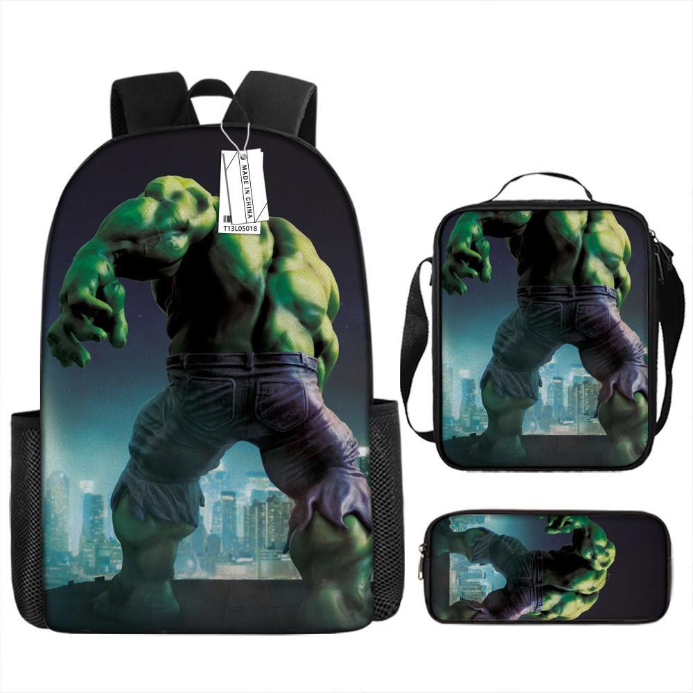 Children Backpack Three Piece Set With The Avengers Hulk Print Design For School Use