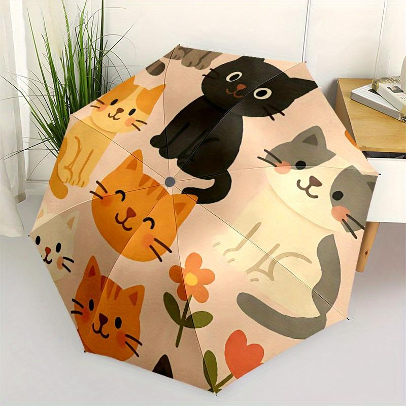1pc Cat Floral Automatic Open/close Leisure Umbrella, 8-Rib sturdy structure, Portable Travel Umbrella, Parties, Everyday Use, 11159
