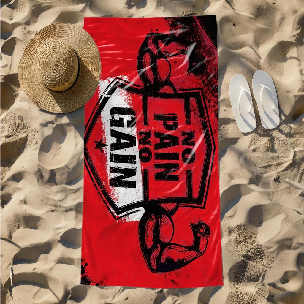 1pc Fitness Motivation - No Pain No Gain 2D Printed Microfiber Beach Towel, quick dry super absorbent. Great for beach, pool