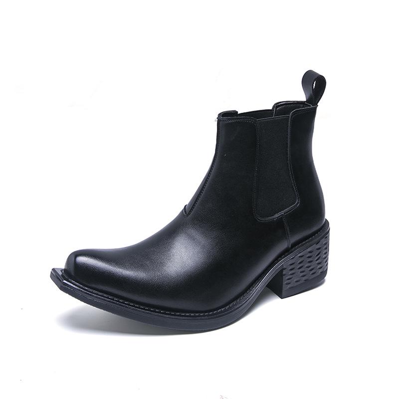 Plus Size Men s Glossy Patent Leather Slip-On Boots, Autumn/Winter Fashion, British Style 39
