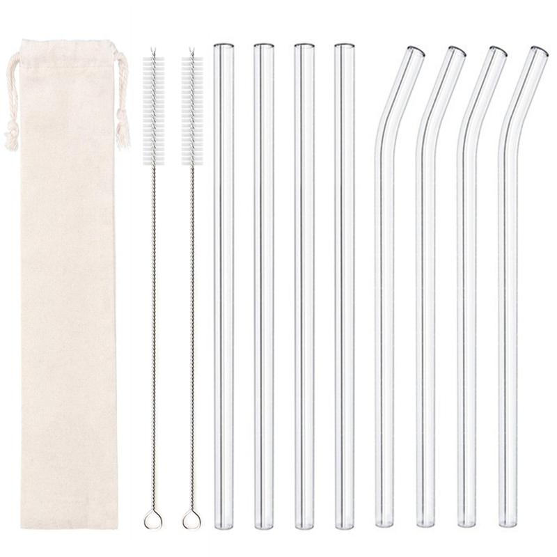High Borosilicate Glass Straws Eco Friendly Reusable Drinking Straw for Smoothies Cocktails Bar Accessories Straws with Brushes
