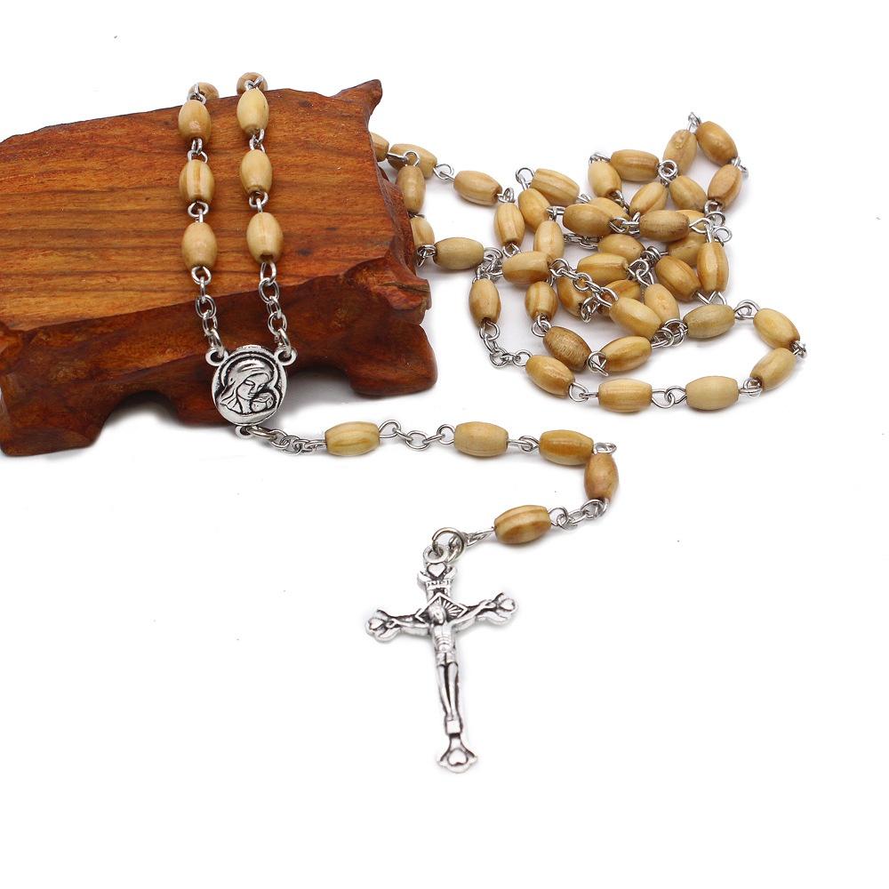 Hand Woven Catholic Christian Vintage Prayer Cross Rosary Necklace Interior Accessories