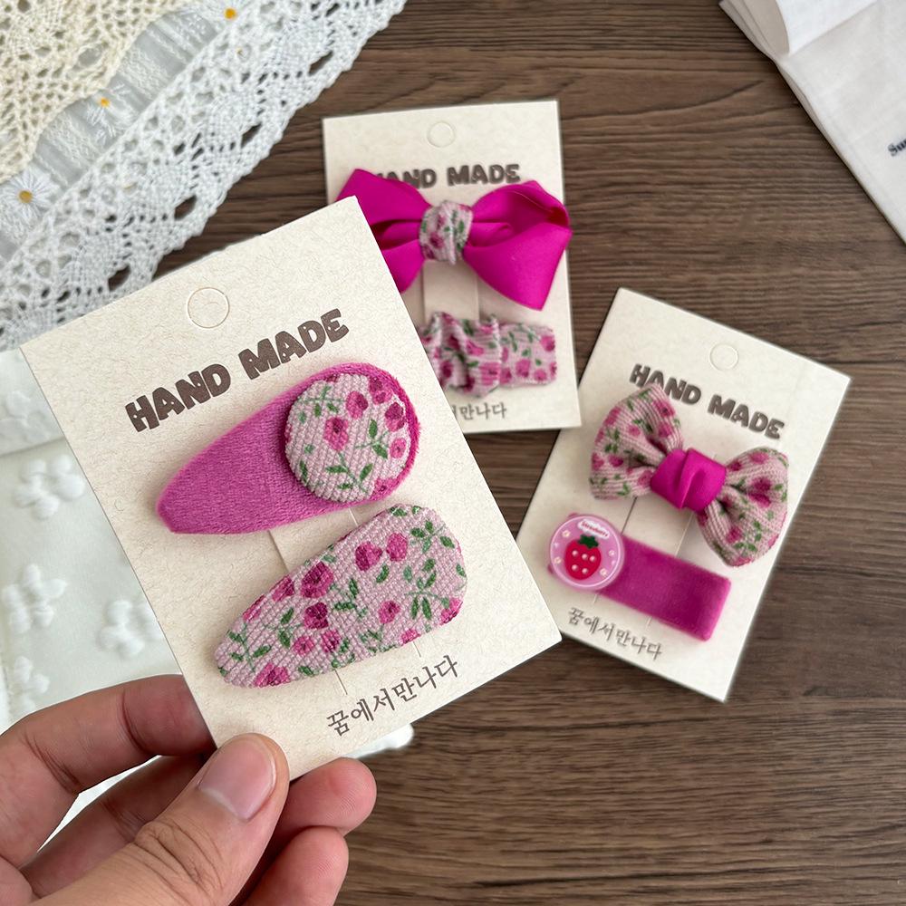 Korean Style Floral Bow Hair Clip for Girls - Bright Rose Red