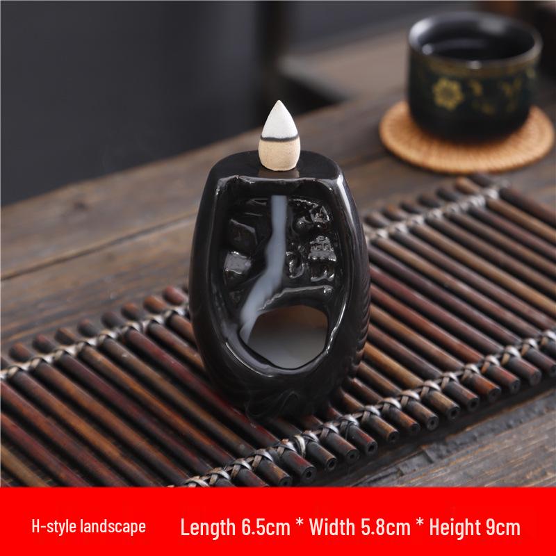 Ceramic Black Buddha Hand Backflow Incense Burner Rockery Ornament for Office