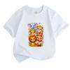 Cute Safari Animal Cartoon Print Kids T Shirt, 100% Cotton Short Sleeve O-neck Casual Tees for Boys Girls, Elephant Leopard Lion Fox Pattern Soft Comf