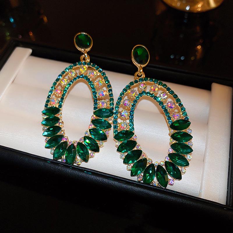 European and American Luxury Irregular Silver Needle Earrings with Rhinestone Inlay