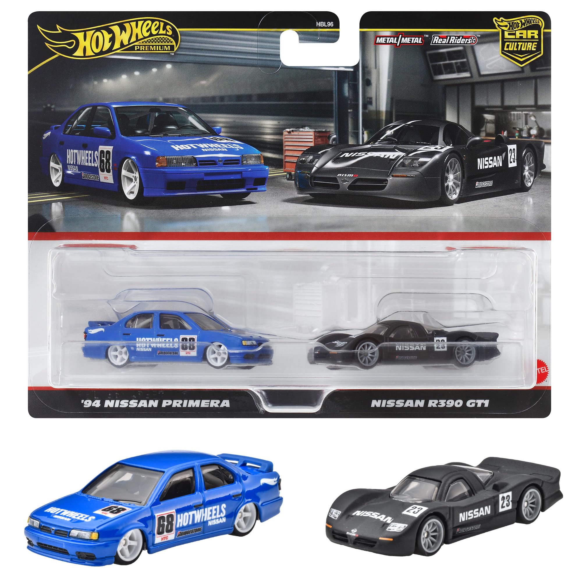 

Hot Wheels Премиум Набор из 2 машинок Nissan R390 GT1/ 94 Nissan Primera Игрушка-машинка Мини-машинка для детей от 3 лет Синий/Черный HRR74