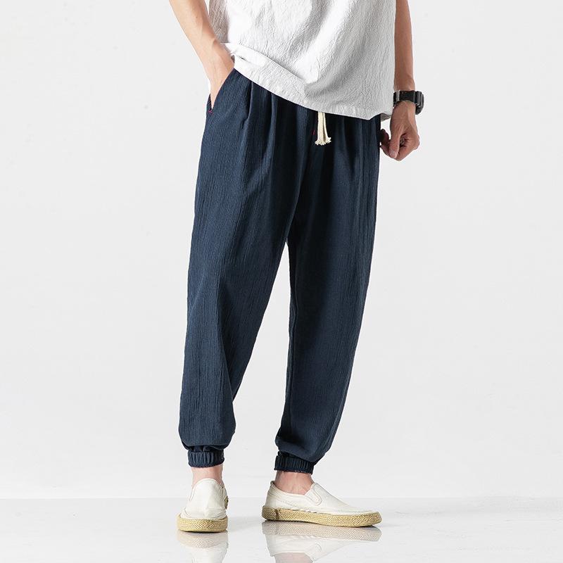 2025 Summer Plus Size Men's Linen Harem Pants - Japanese & Chinese Style