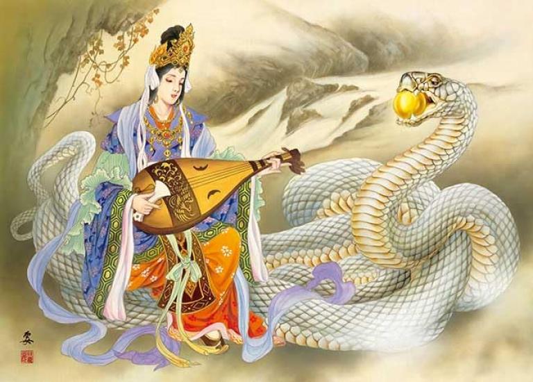 

APPLEONE 500-324 White Snake and Benzaiten (Kaname Ozuma), 500-piece (53 x 38 cm) Jigsaw Puzzle, Made in Japan, Good Luck, Fortune, Wealth