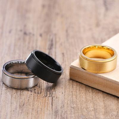 Stainless Steel Rotating Spinner Ring for Men Titanium Steel Knuckle Ring Stress Relief Fidget Jewelry