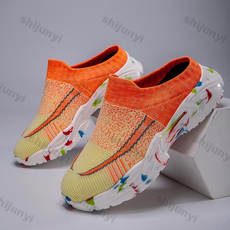 Fashion Large Size Women's Shoes Summer Fashion Fly Weave Slip on Half Slippers Comfortable Height Increase Mesh Breathable Casual Shoes