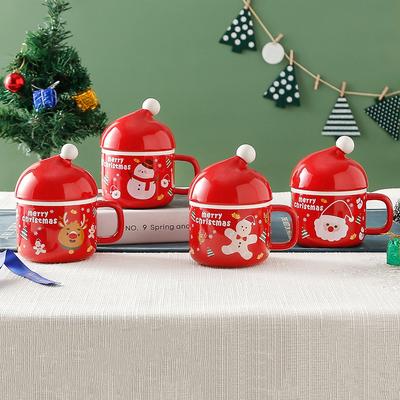 Mug Christmas Santa Claus Ceramic Cup with Lid Cartoon Hat Water Cup Student Good Appearance Gift