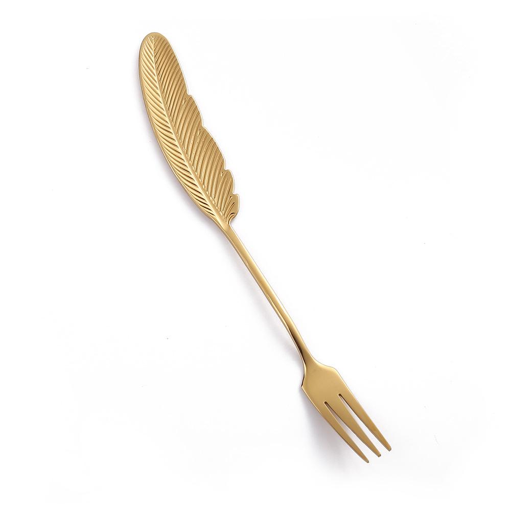 HANYANG Feather Spoon Golden 304 Stainless Steel Fruit Fork Literary Small Spoon Spoon Spoon Creative Tableware Colorful Feather Spoon