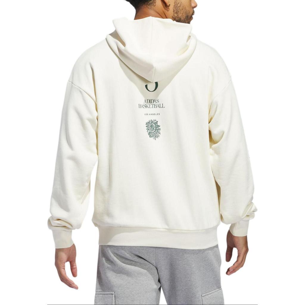 adidas Felpa con cappuccio grafica Originals La To The World Felpa sportiva con cappuccio comoda Felpe unisex Bianco sporco Verde foresta JJ4038