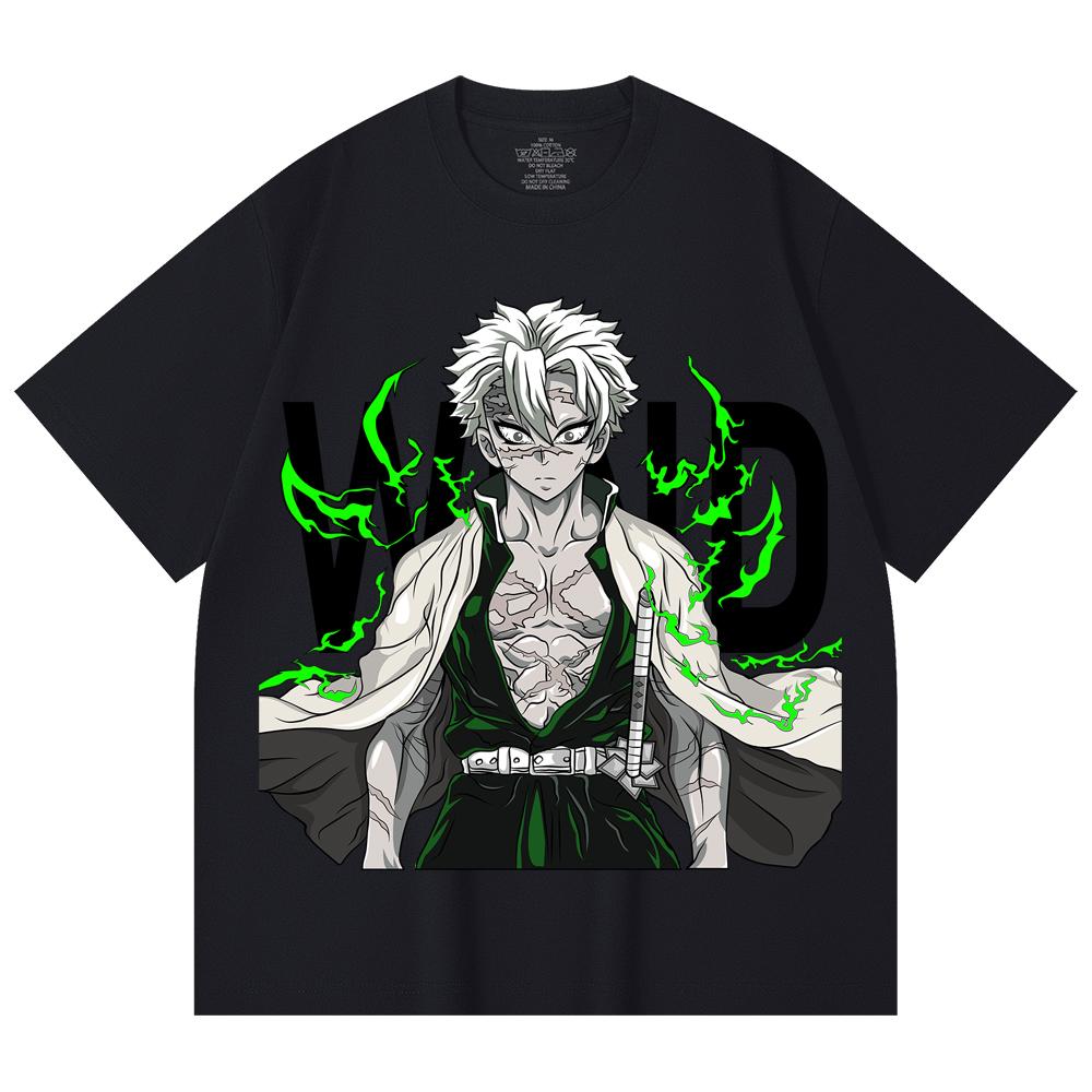 230 Gsm 100% Cotton Demon Slayer V115 Sanemi Print Unisex Heavy Cotton T Shirt