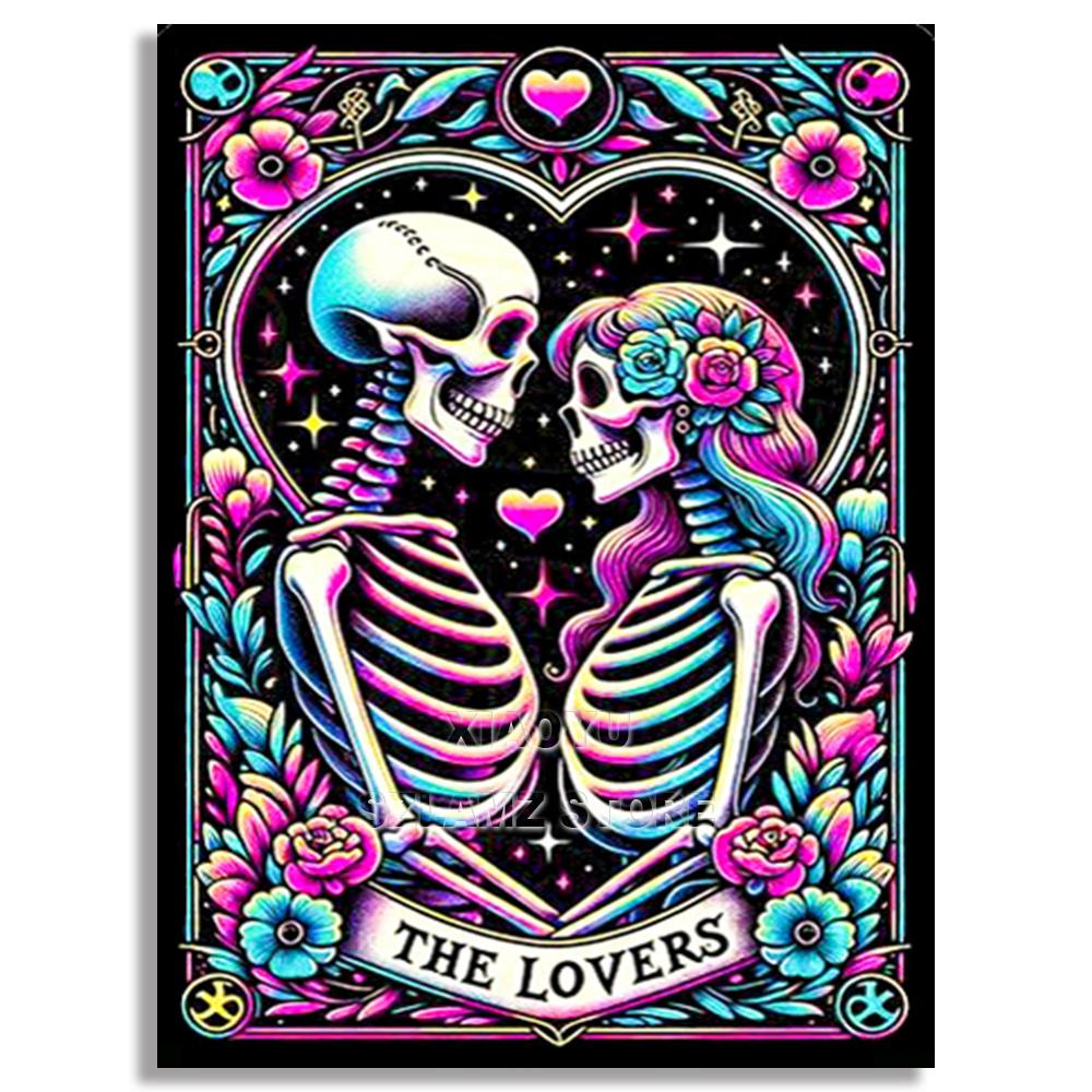 DIY Diamond Embroidery Tarot Card Diamond Painting Cartoon Skeleton Cross Stitch Set Halloween Art Decoration Gift