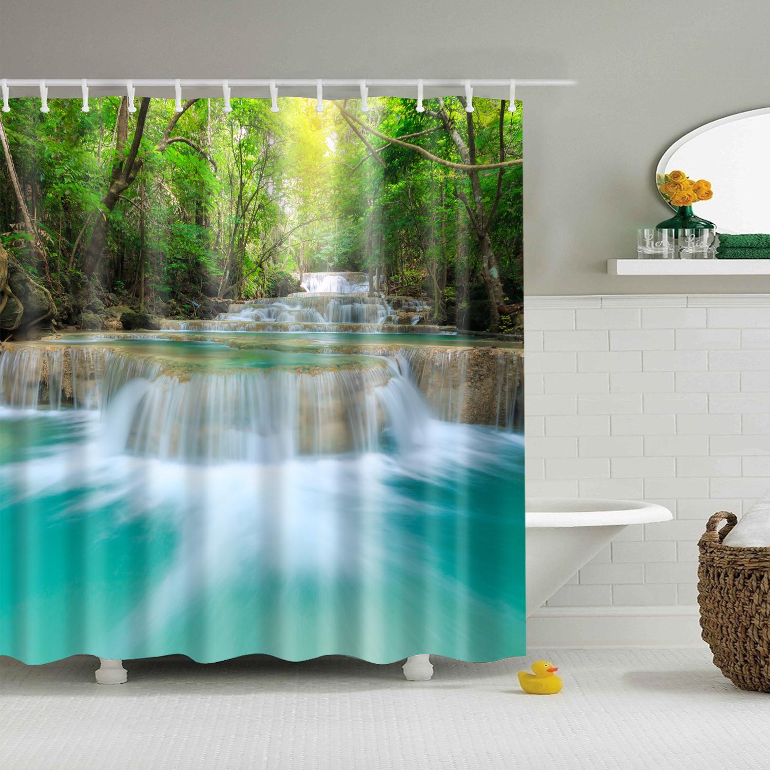 

Customized Blue sky Beach Shower Curtain Modern scenery print Bathroom 3D Blackout curtain Large 180x200cm for bathroom cortina W90xH180cm