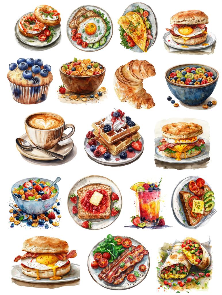 18pcs cute Watercolor breakfast food sandwich Books Stickers DIY Scrapbooking Diary Project Decoration Vintage journal material