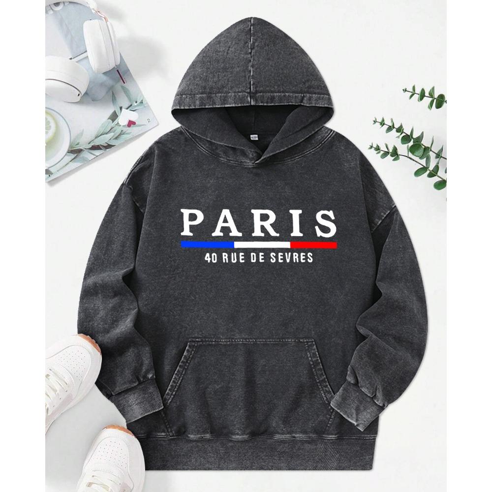The Pairs Art Letter Print Female Washed Hoody Fashion Streetwear Autumn Cotton Clothes Soft Loose Female Hoodie