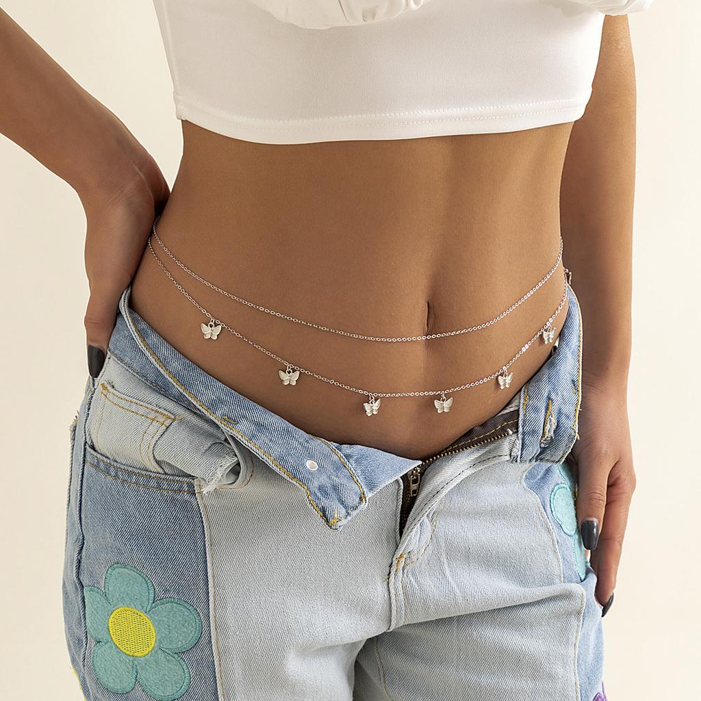 Sweet and Cool O-chain Body Chain, Creative Spice Girl Wind Small Butterfly Fringed Double Waist Chain