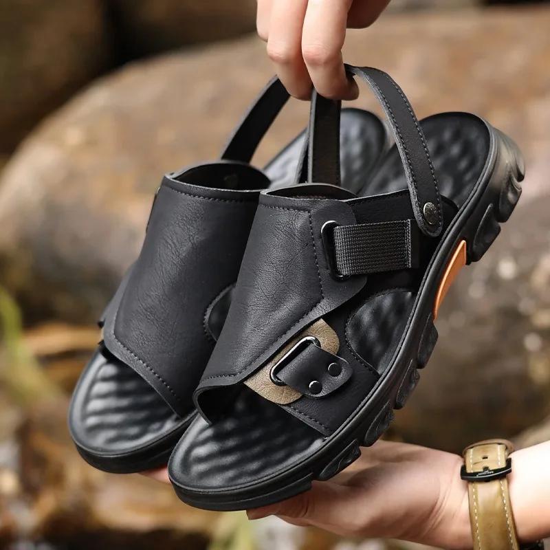 Modă Sandale Clasice pentru Bărbați Slip on de Vară Sandale de Piele Papuci Bărbați Outdoor Casual Sandale Ușoare Negru Pantofi de Apă Sandalias