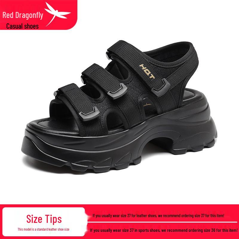 Red Dragonfly Women s Black Thick Sole Height-Boosting Sport Sandals with Velcro. 36 чёрный