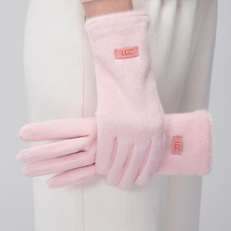 Temperament Women's Autumn/Winter Plush Gloves Warm and Cold proof with Velvet