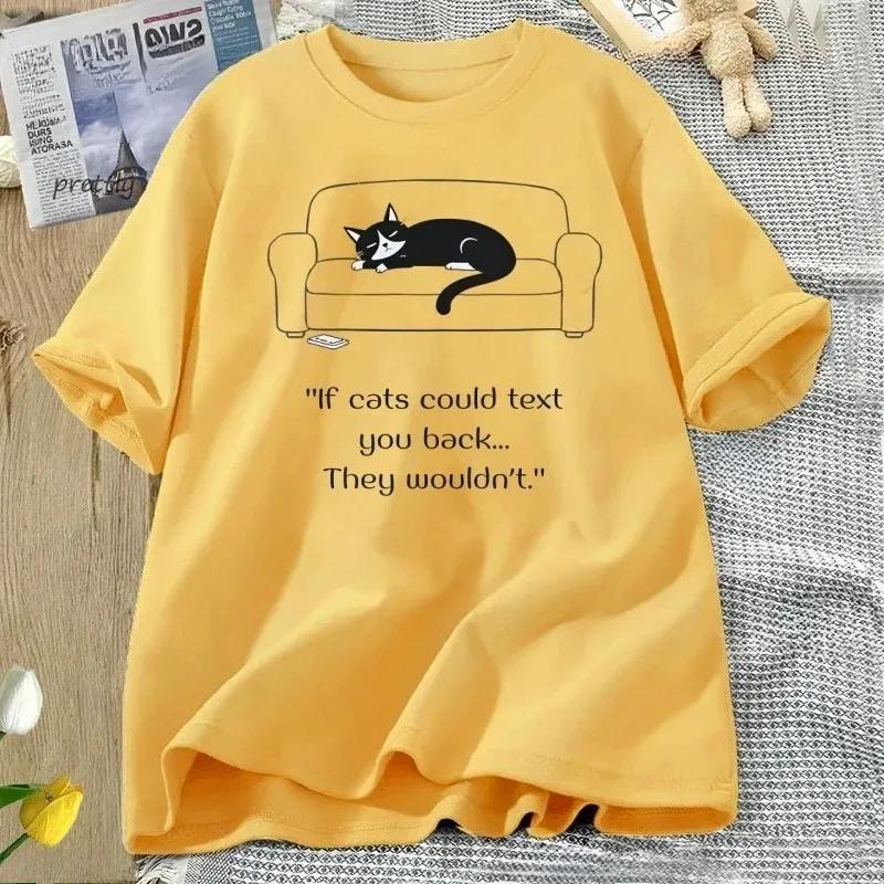If Cats Could Text You Back Tshirts Unisex Funny Cat Tshirt Graphic Tee Casual Short Sleeve Round Neck Unisex Clothes