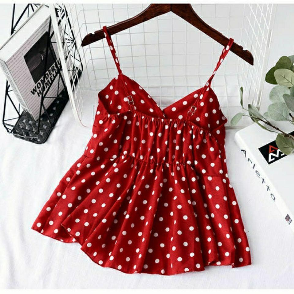 Women's Polka Dot Strappy Backless V-Neck Tank Top - Slimming, Tummy-Covering Sleeveless Summer Outerwear.