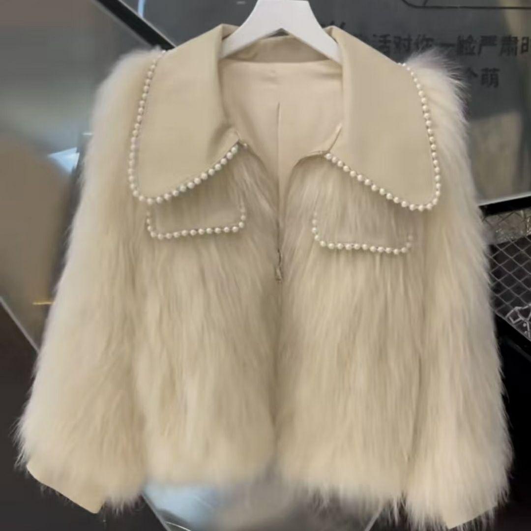 

Женская укороченная куртка из искусственного меха с отворотами, кардиган с накладными плечами, зимнее пушистое пальто из искусственного меха, короткое плюшевое пальто, верхняя одежда, осеннее пальто XL хаки