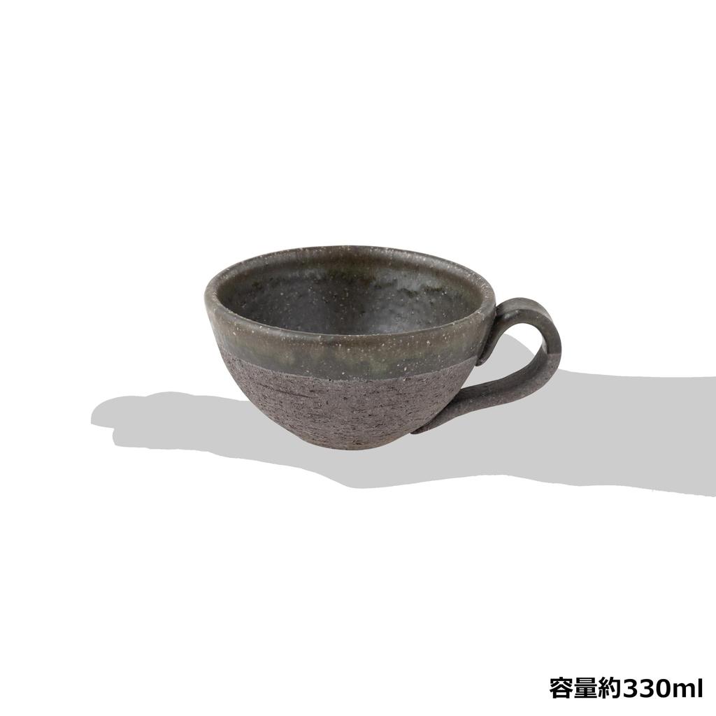 Marui Seito Shigaraki Ware Hechimon Soup Cup, Approx. 330ml Capacity, Carbonized Glass, Brown, MR-3-4421