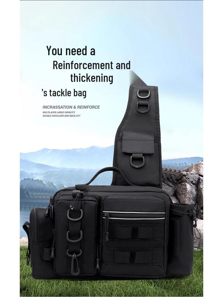 Men's Tactical Multi-Functional Fishing Waist Bag - Large Capacity, Waterproof, Single Rod Storage, Cross-Body Outdoor Backpack