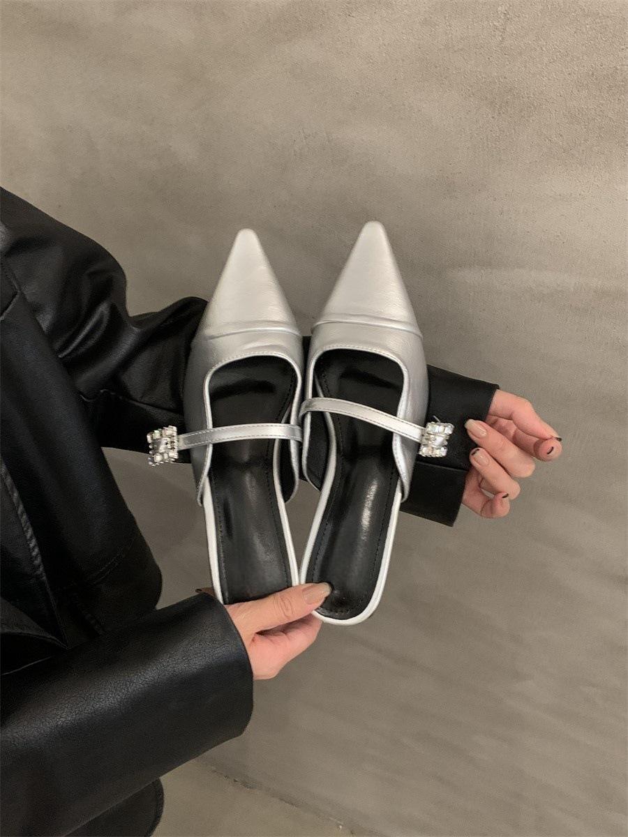 

Весенние серебристые туфли-лодочки с одним ремешком, с закрытым носком, на толстом каблуке, одинарные туфли 2025, женская обувь Мэри Джейн, новые модели 39 серебряный