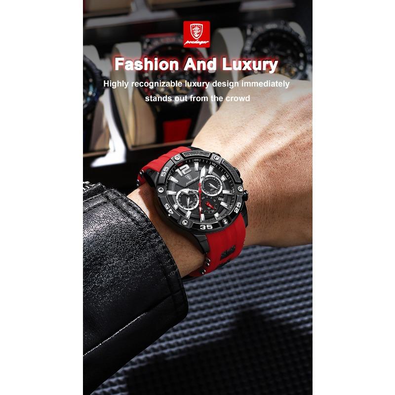POEDAGAR Orologio da Polso da Uomo di Lusso Cronografo Sportivo Cinturino in Silicone Orologi Impermeabile Luminoso Data Orologio al Quarzo Moda