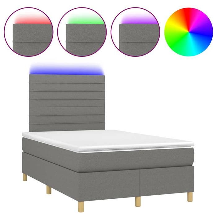 Exclusive House - Dark Gray LED Mattress Slatted Bed Base 120x190 Cm Fabric