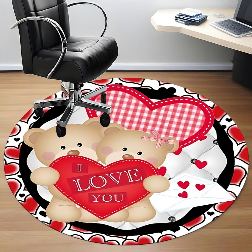 1pc Teddy Bear Love Heart Carpet for Office Non-Slip, Round Carpet, Soft & Comfortable, Carpet for Office, Lightweight Round Floor Mat