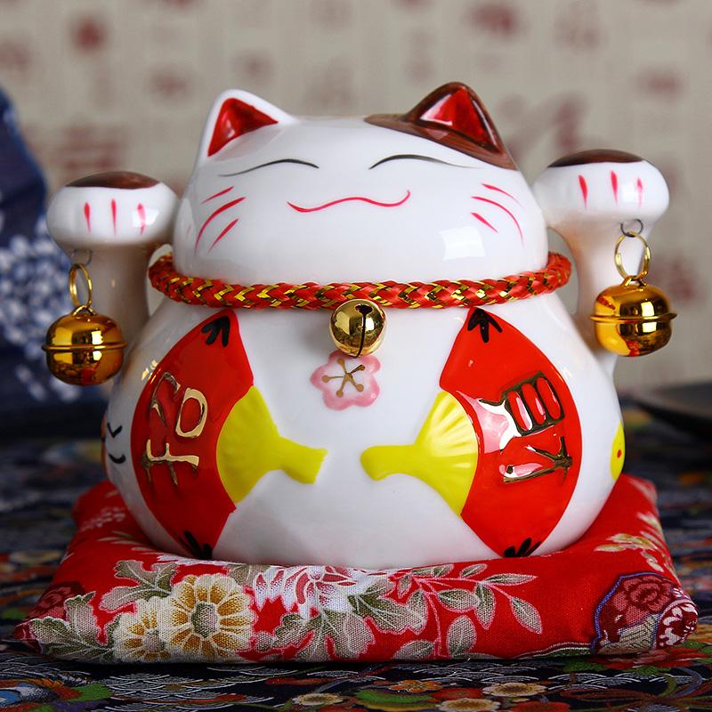 Chat porte-bonheur Maneki Neko en céramique japonaise de 4,5 pouces, décoration de la maison, ornements, cadeaux d'affaires, tirelire, chat porte-bonheur, artisanat Feng Shui