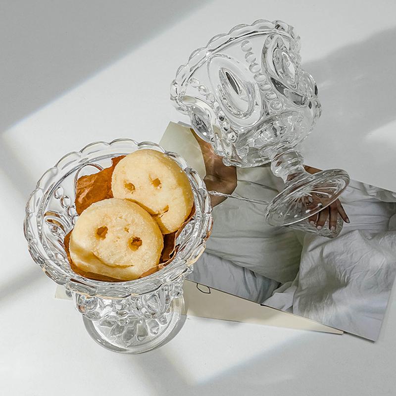1PC Color Blocking Ice Cream Bowl Dessert Cup Palace Style Highball Glass Gift Tableware Vintage Embossed Design Elegant 200ml