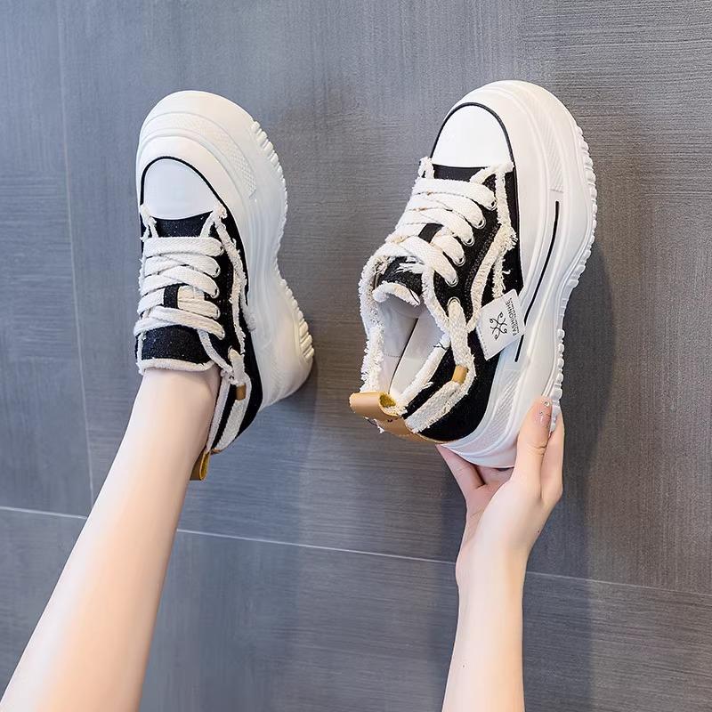 White Shoes Women's Spring New Canvas Casual All-Match Shoes Thick Bottom Height Increasing Shoes Sneakers