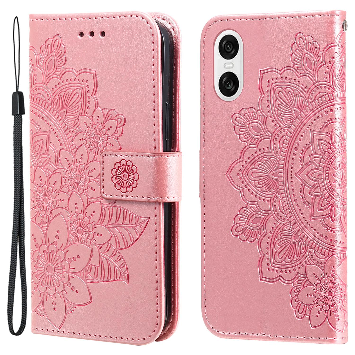 

For Sony Xperia 10 VI Case Floral Pattern PU Leather Wallet Stand Phone Cover Pink