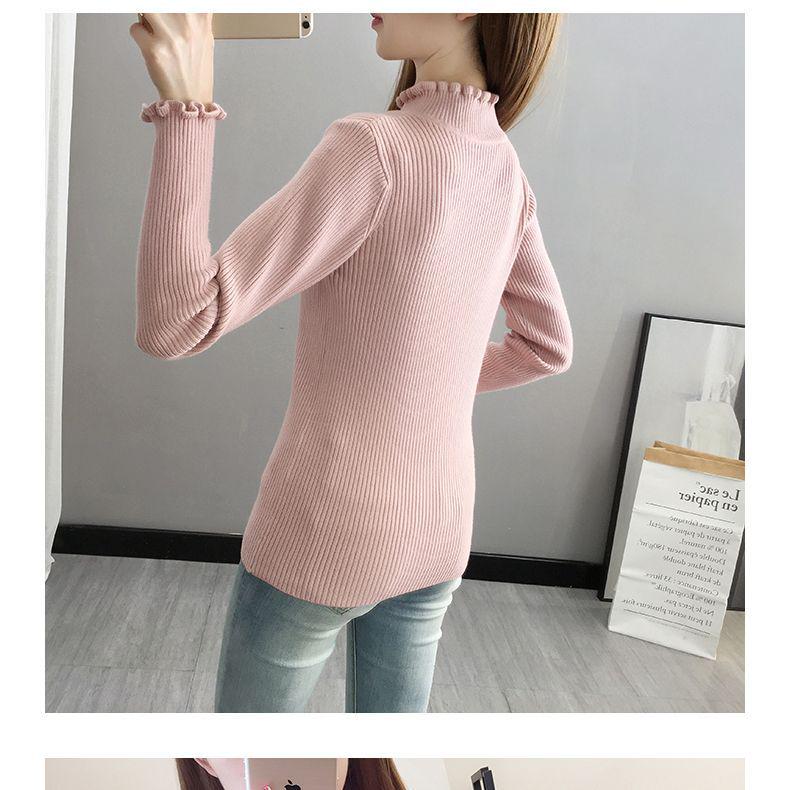 Dámský módní pletený svetr s dlouhým rukávem a rolákem, slim fit