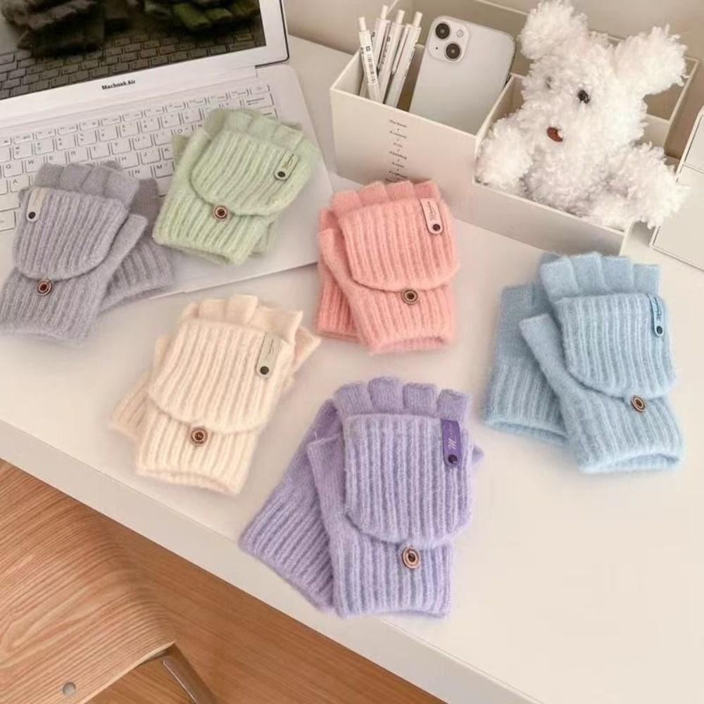 New Thickened Knitted Gloves Keep Warm Open Flip Cold-proof Gloves Touch Screen Windproof Half Finger Gloves Women Men