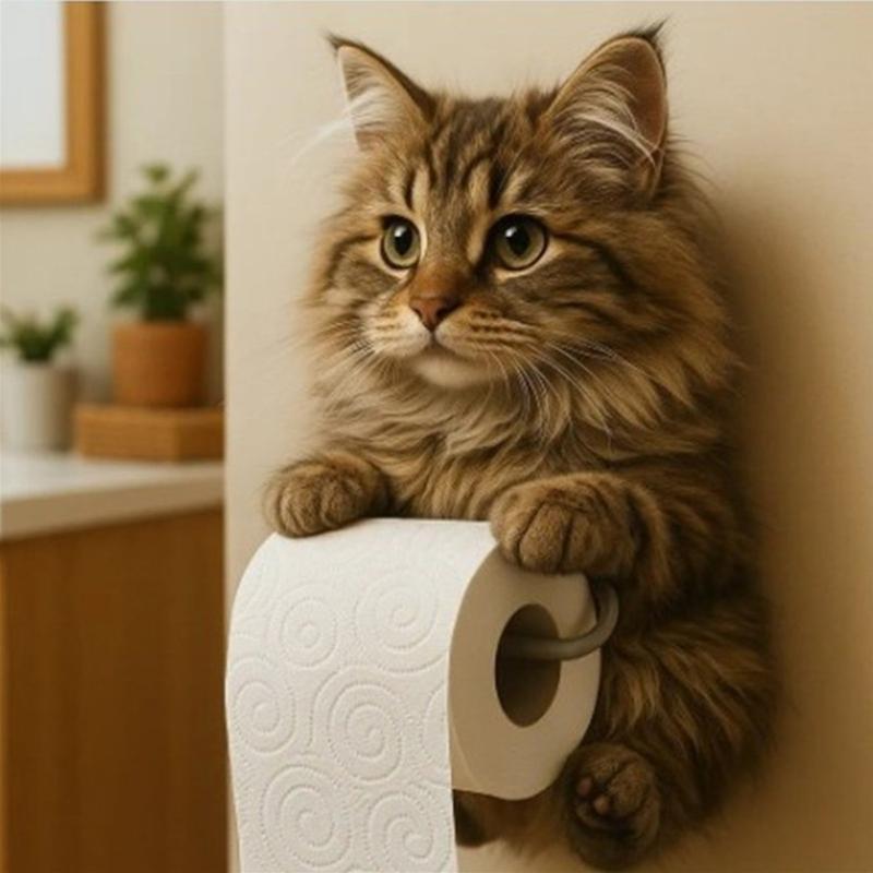 Feline Design Resin Wall Mounts Toilet Paper Holder Bathroom Storage Practical