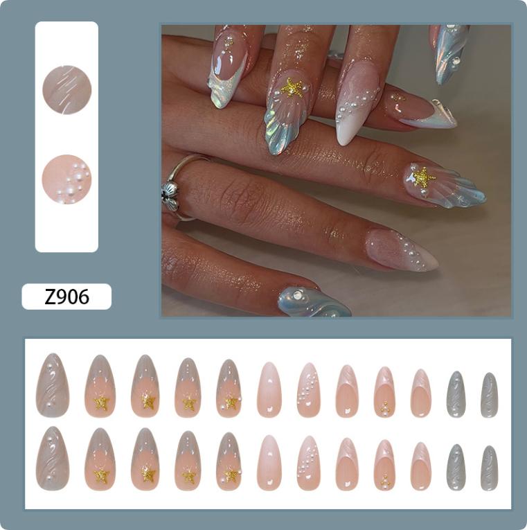 Mode Retro Grünes Katzenauge Press-On Nägel 24 Stück Französischer Stil Falsche Nägel Wiederverwendbare Nagelspitzen Für Frauen Nagelkunst Zubehör