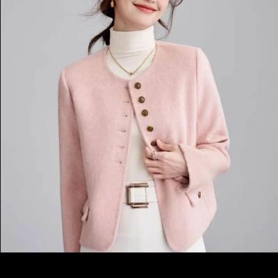Temperamental Double-Faced Wool Coat for Women - Short Style, Spring/Autumn 2025, Single-Breasted, Round Neck, Little Fragrant Style.