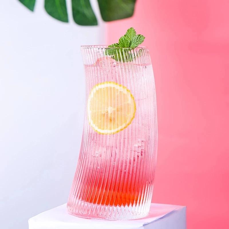 450ml/300ml Glass Cup Sail Shaped Rolling Vertical Transparent Tea Juice Glass Beer Can Milk Drink Cups Breakfast Mug Drinkware