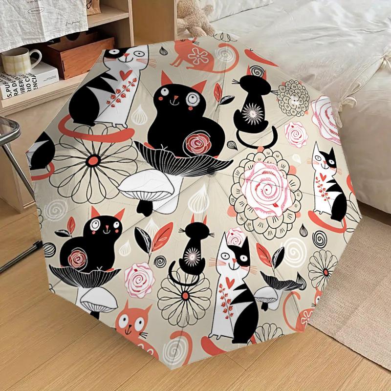 

1pc Cat Floral Pattern Automatic Open/Close Umbrella, 8-Rib Sturdy Frame,Ideal Birthday/Gift for Men & Women, Outdoor Accessory yy251126048