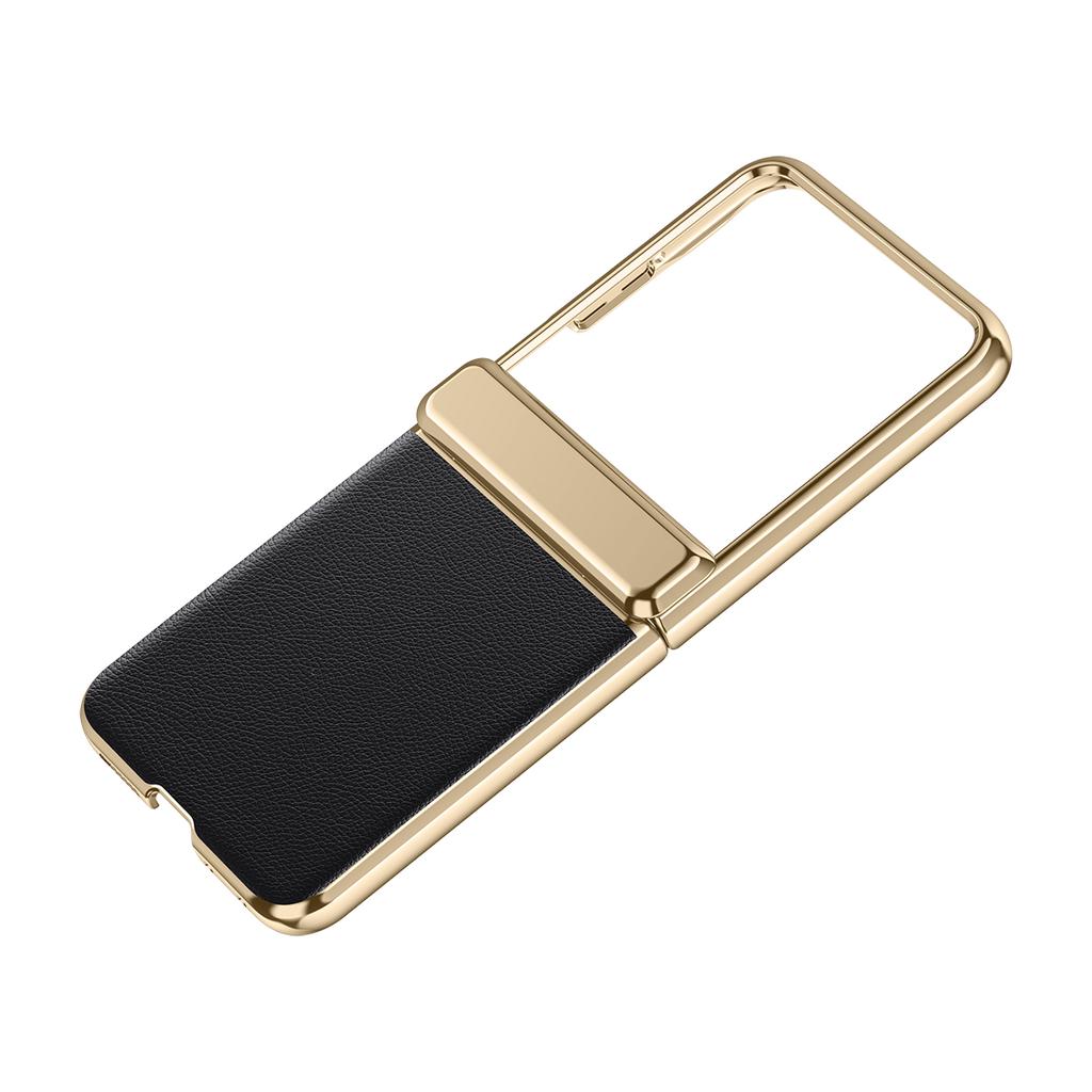 For Motorola Razr 50 Ultra 5G Case with Rear Small Screen Protector Hinge Protection Leather Back Cover Electroplated Edge