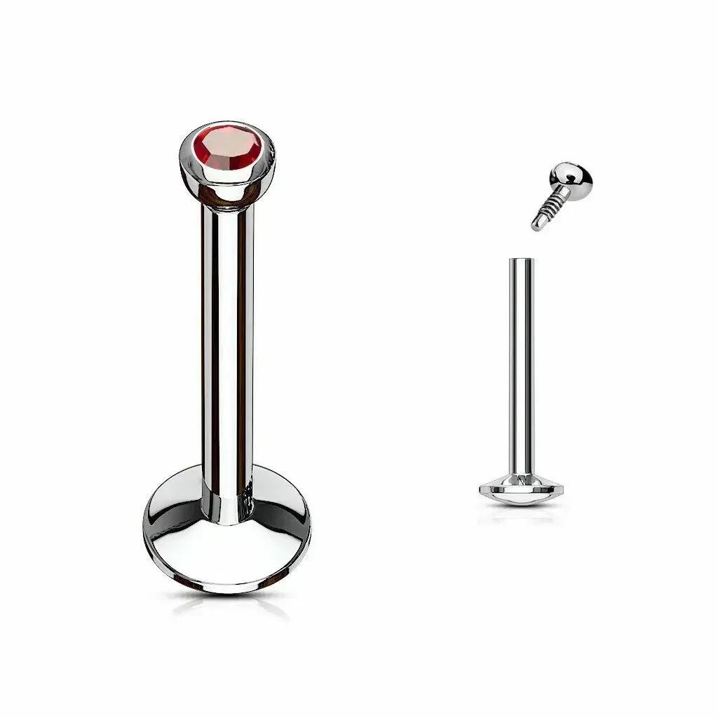 2X 2mm Multicolour Crystal Internal Thread Labret 6mm - 12mm Steel Ring Bar Ear Tragus Monroe Lip Stud Piercing