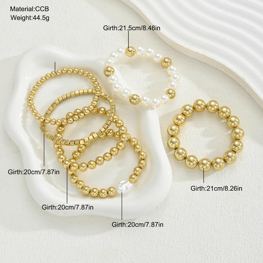 6Pcs/Set Fashion Gold Color CCB Bead Bracelets Vintage Imitate Geometric Bracelet For Women Daily Wear Jewelry